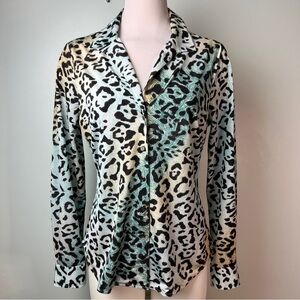 Etcetera Women's Leopard Print Snap Front Shirt | Size 8